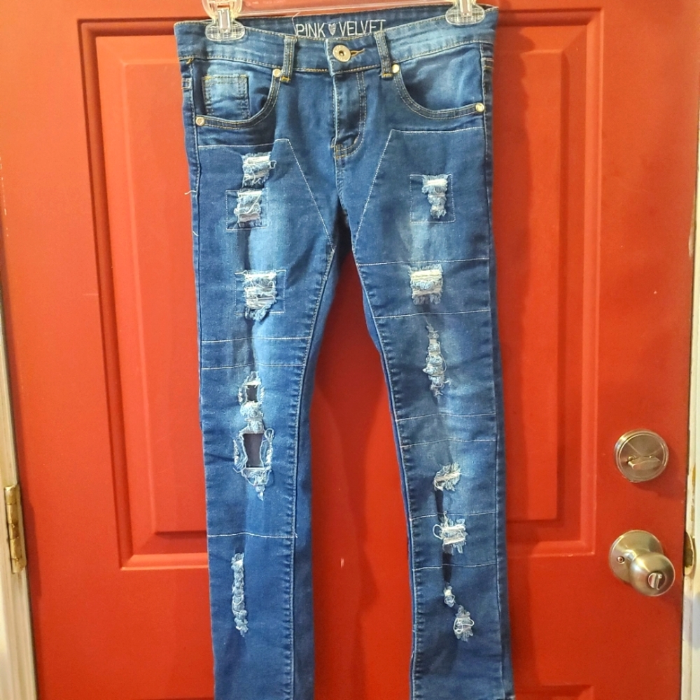 Pink Velvet distressed jeans. NWOT kids 12 - Picture 9 of 10